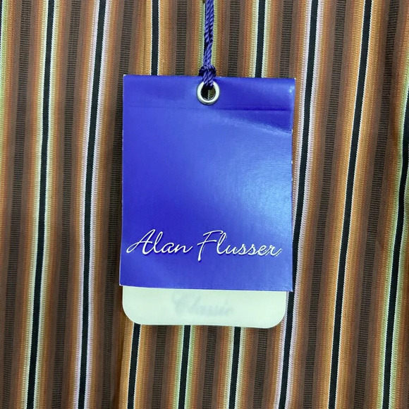 New Alan Flusser Brown Striped Cotton Classic Fit Long Sleeve Button Down XL - Picture 4 of 9